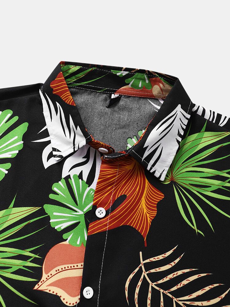 Männer Vintage Tropical Leaf Multi Color Alle Abgestimmten Kurzarm-freizeithemden