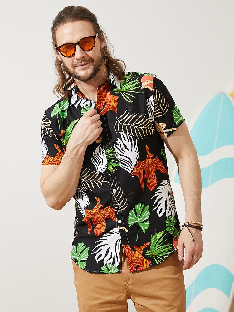Männer Vintage Tropical Leaf Multi Color Alle Abgestimmten Kurzarm-freizeithemden